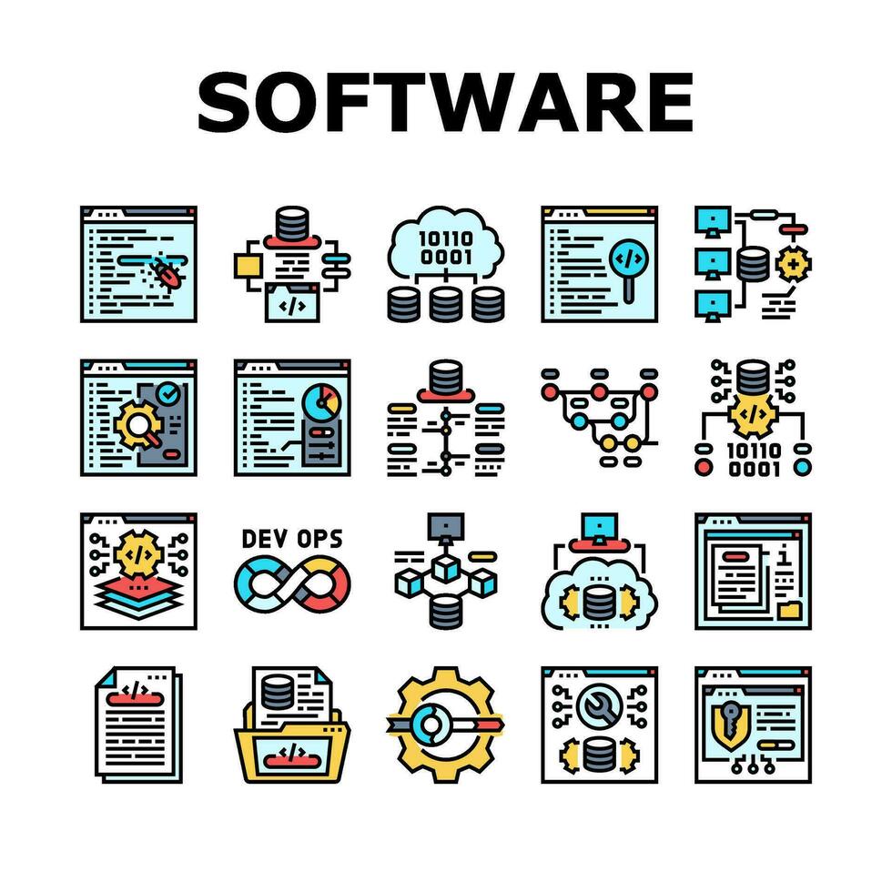 Logiciel ingénieur ordinateur code Icônes ensemble vecteur