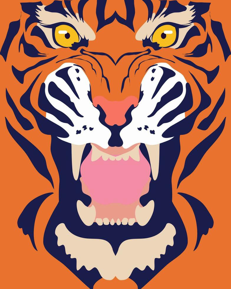 tigre. main tiré vecteur illustration dans branché couleurs. génial pour affiches, calendriers, tee-shirts, cartes postales.