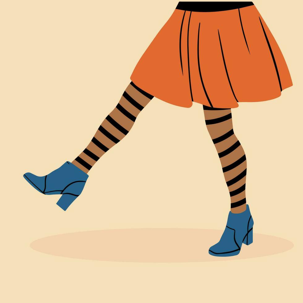 aux femmes jambes dans haute talon des chaussures et une drôle, multicolore, à la mode rétro style jupe. vecteur illustration dans dessin animé style