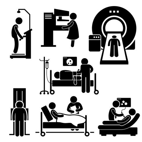 Bilan de dépistage médical hôpital diagnostic diagnostic stick figure pictogramme icône cliparts. vecteur