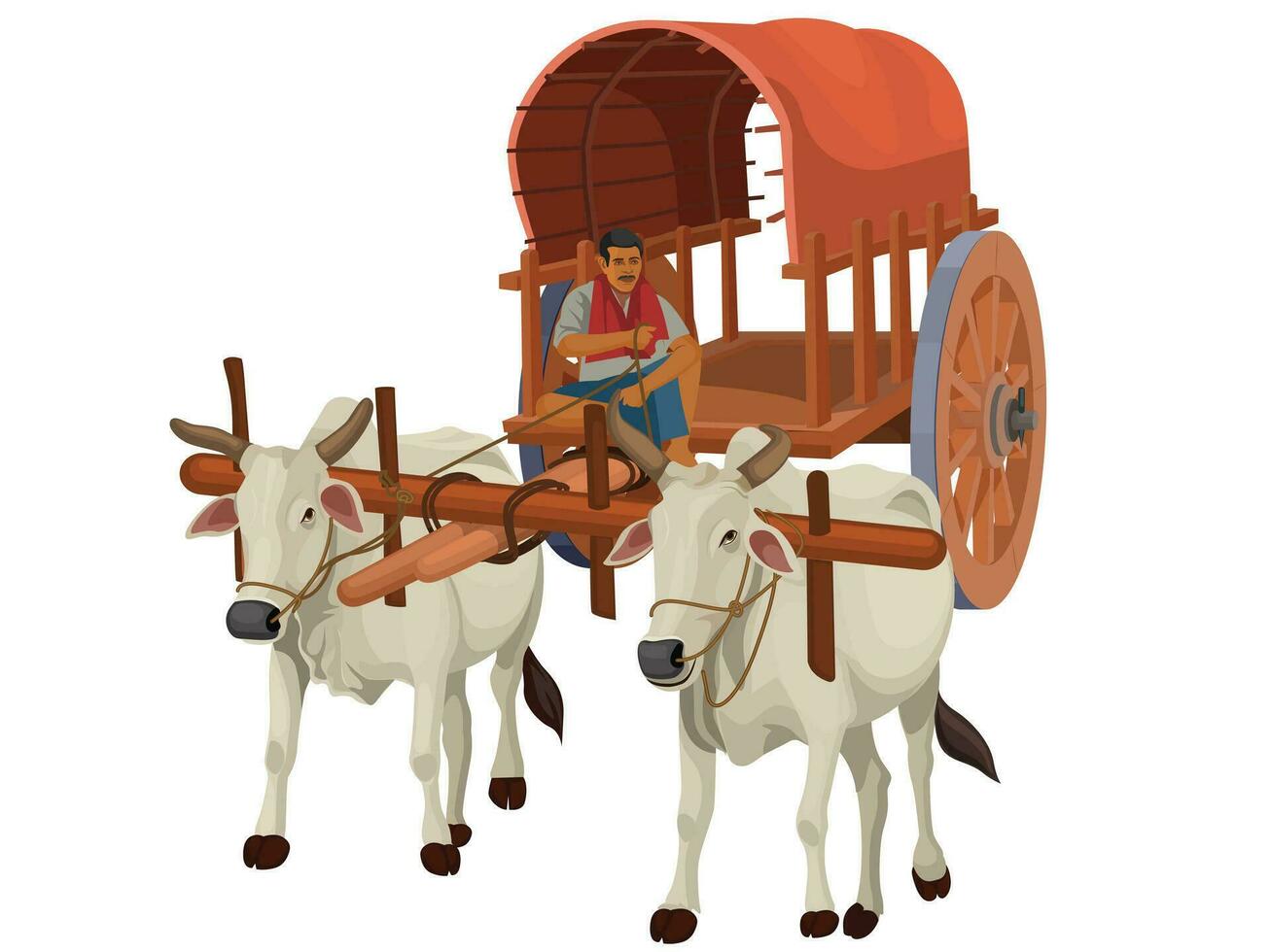 Indien bœuf Chariot, agriculteur équitation une bœuf Chariot Indien village vecteur