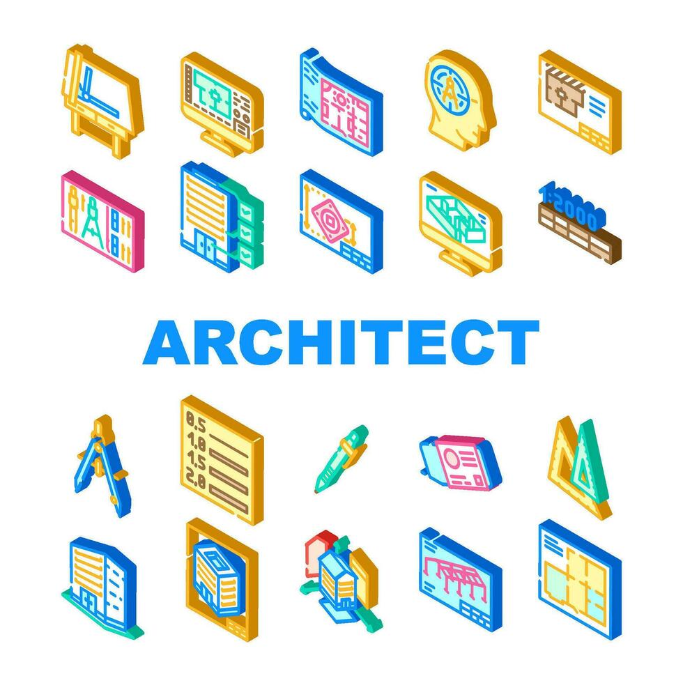 architectural rédacteur dessin Icônes ensemble vecteur