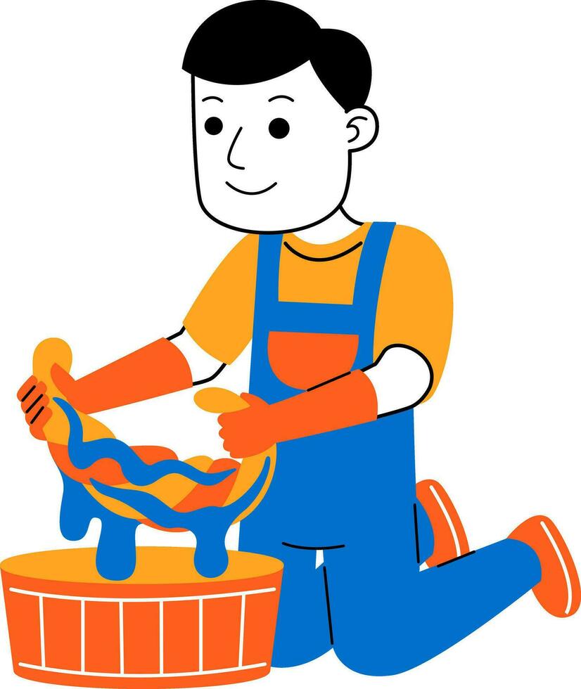 Jeune homme maison nettoyeur vecteur illustration