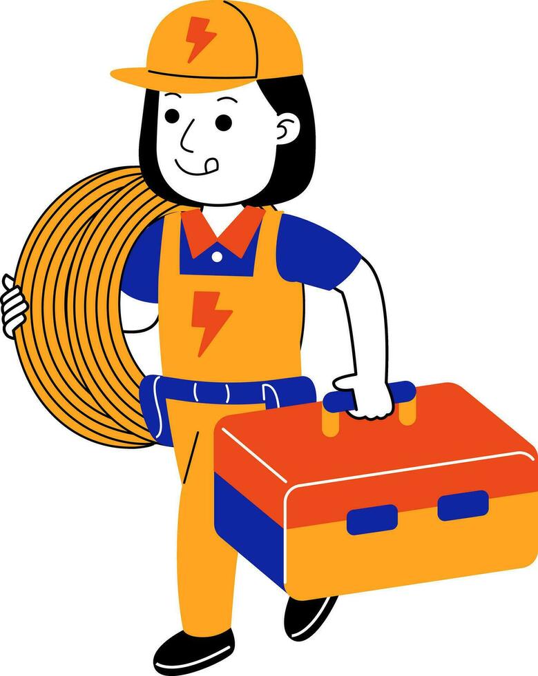 Jeune femme électricien vecteur illustration