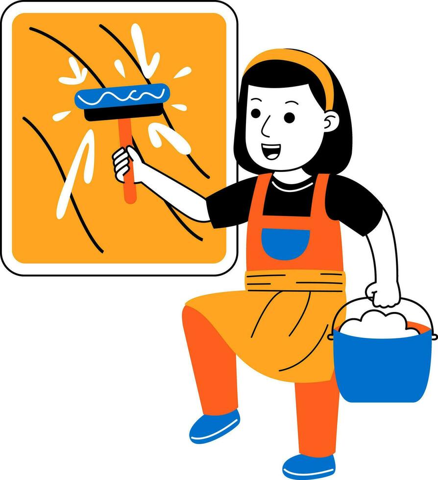 Jeune femme maison nettoyeur vecteur illustration