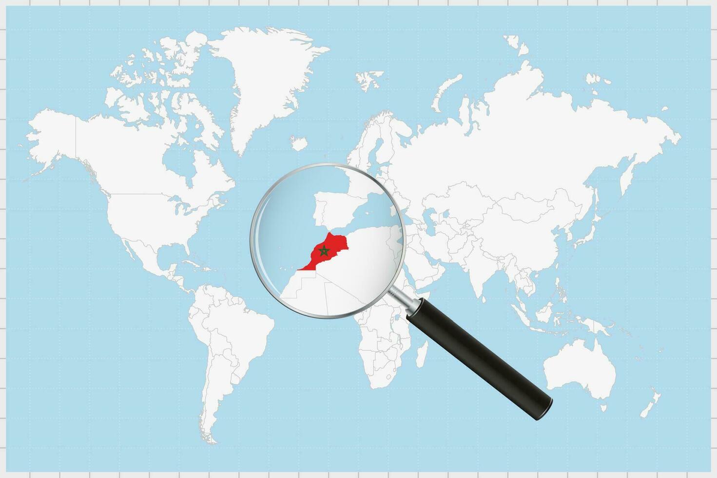 grossissant verre montrant une carte de Maroc sur une monde carte. vecteur