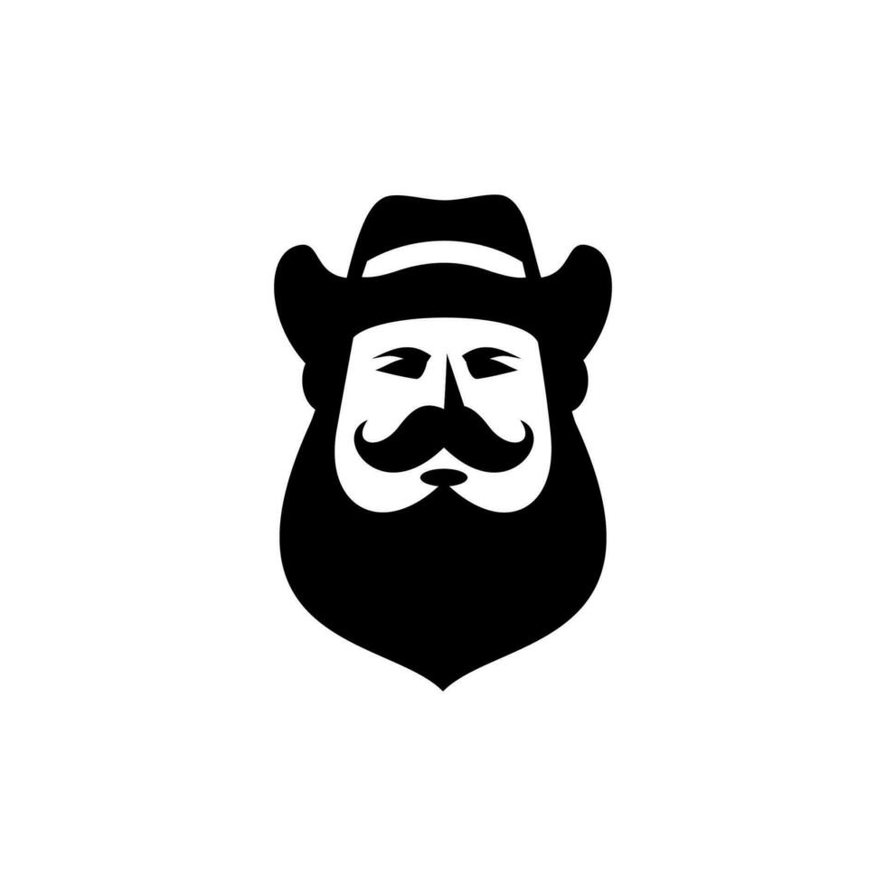 le homme, vecteur logo de une homme portant une cow-boy chapeau avec une moustache et barbe