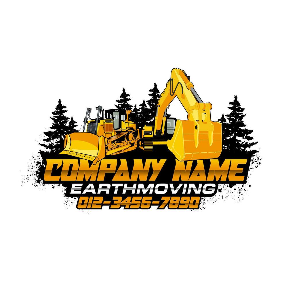 logo de bulldozer ou tracteur avec vecteur de pelle pour entreprise de construction