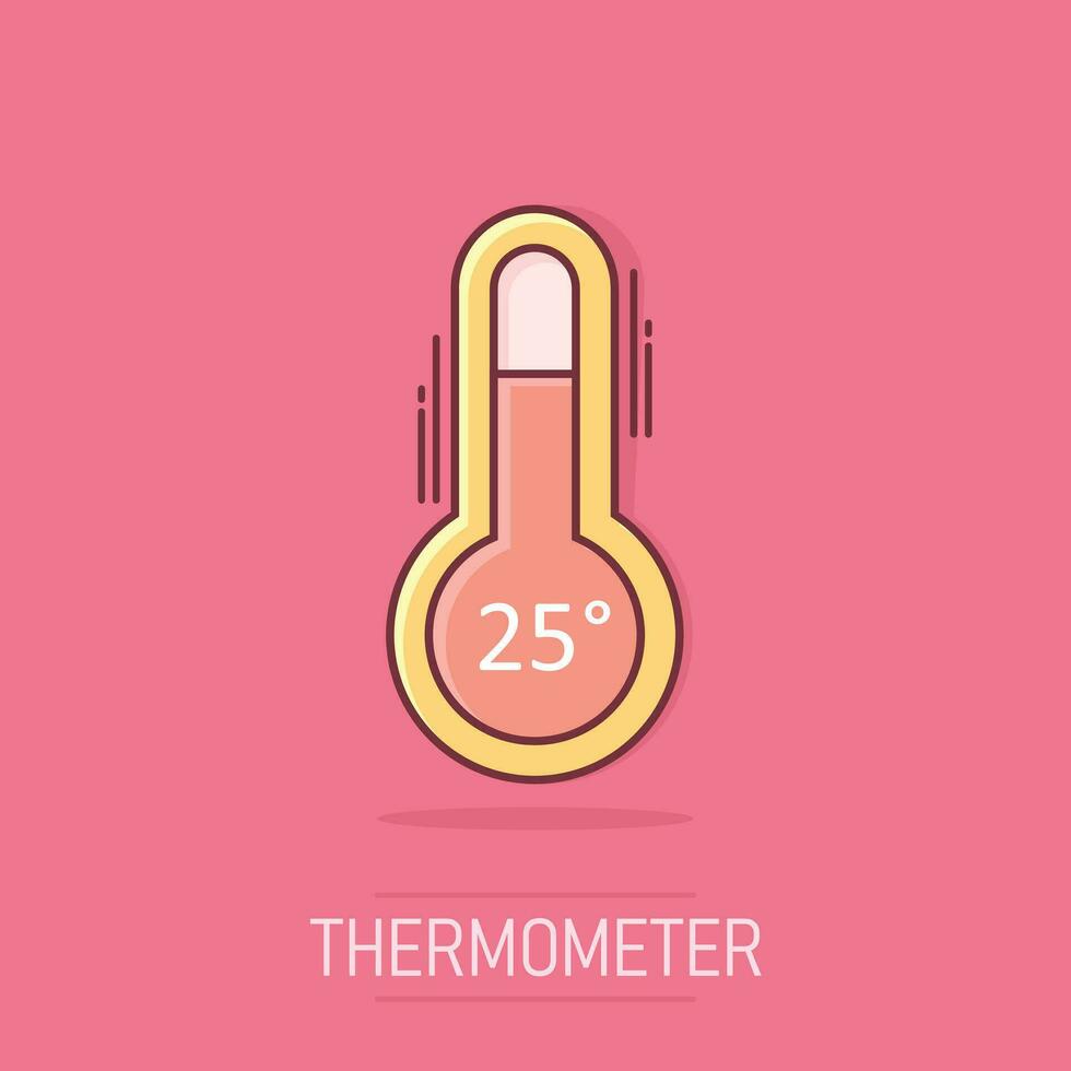 icône de thermomètre de vecteur dans le style comique. pictogramme d'illustration de signe de but. concept d'effet d'éclaboussure d'entreprise de thermomètre.