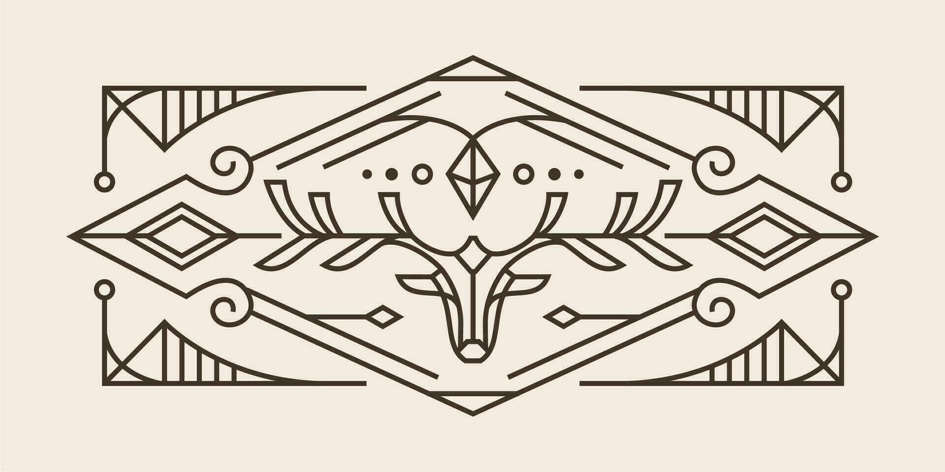 art déco sacré cerf ligne conception. ancien dessin de géométrique cerf tête mur art conception avec détaillé ornement vecteur mystique illustration.