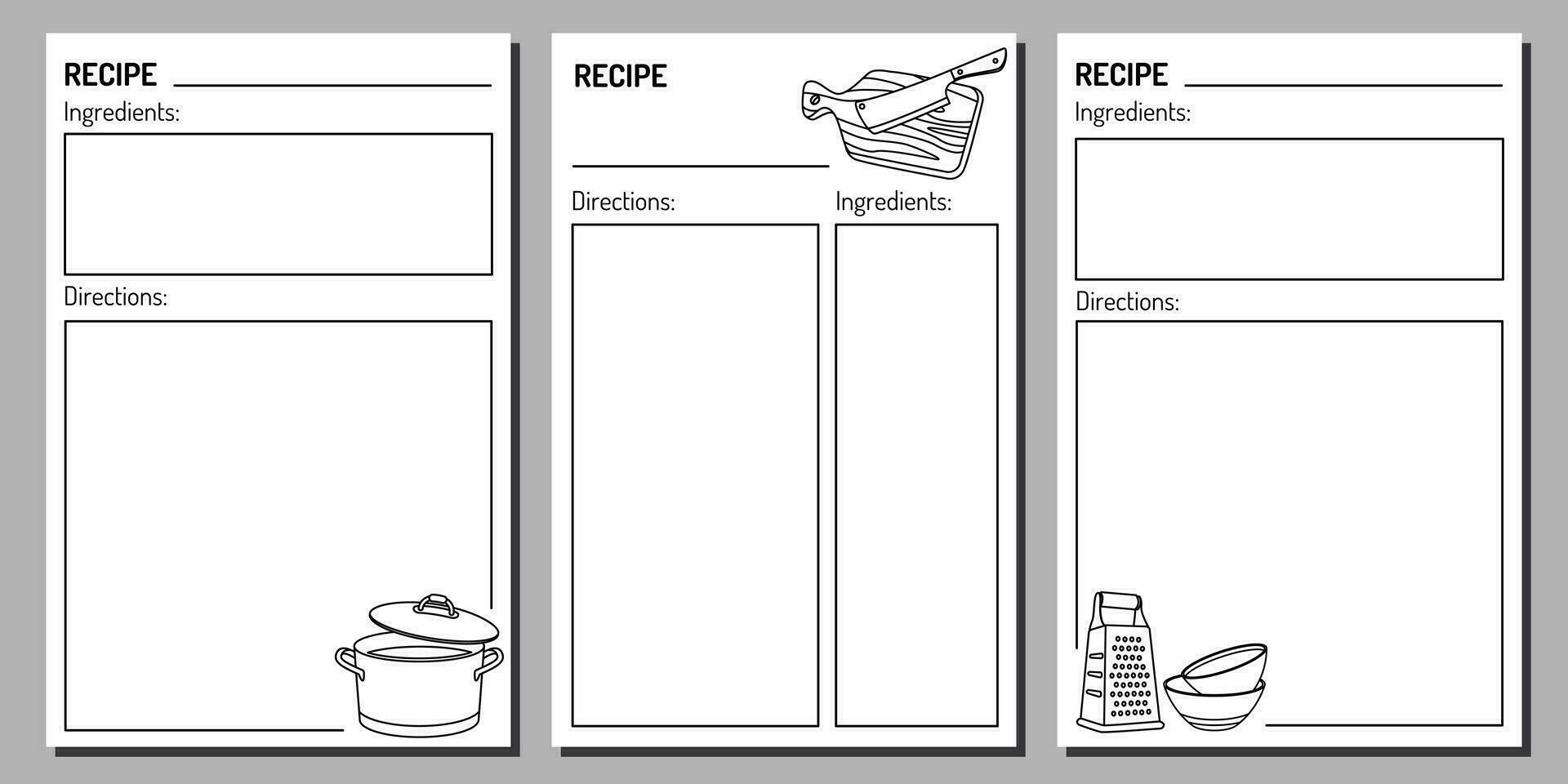vecteur bloc-notes modèle avec recettes. une minimaliste cuisine recette livre avec des illustrations