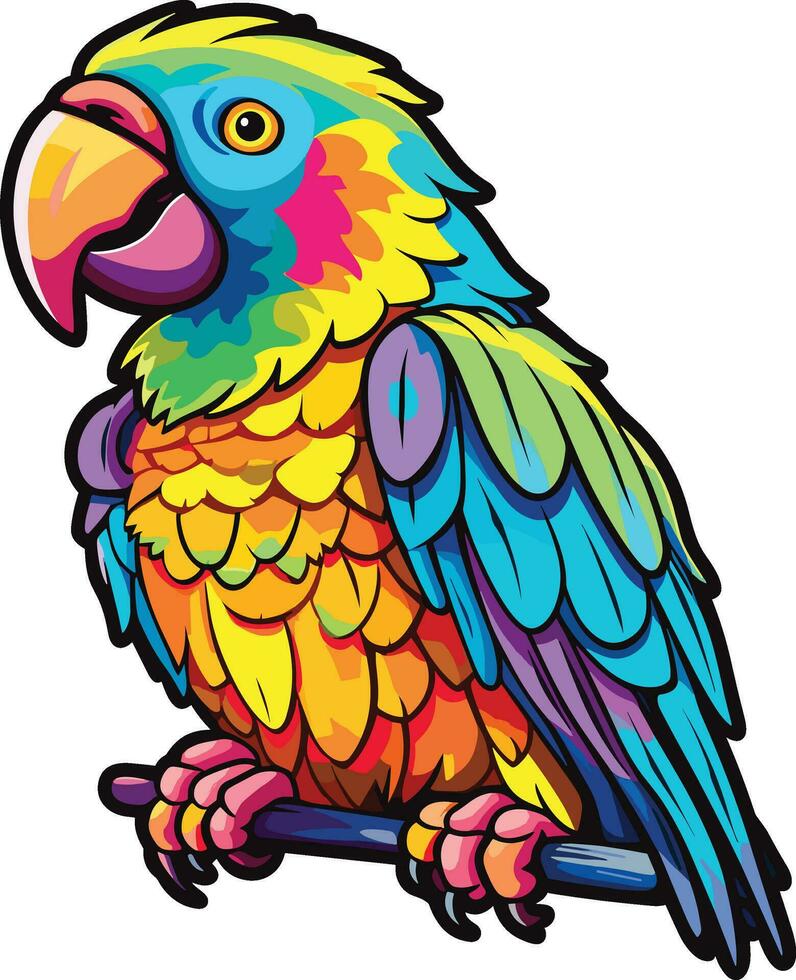 perroquet coloré aquarelle dessin animé kawaii personnage animal animal de compagnie isolé autocollant illustration vecteur