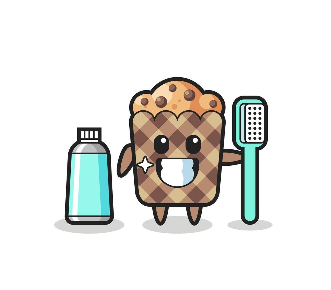 mascotte, illustration, de, muffin, à, a, brosse à dents vecteur