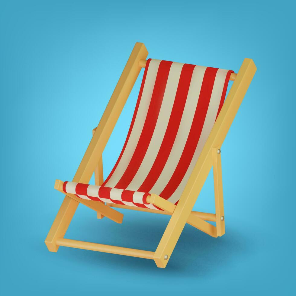 3d vecteur rayé plage chaise. illustration icône de Soleil lit pour bain de soleil sur le plage.