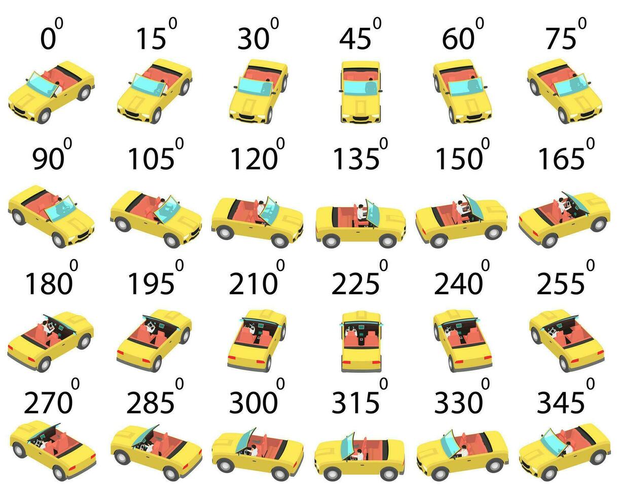 une ensemble de 24 cabriolets de différent angles. vecteur