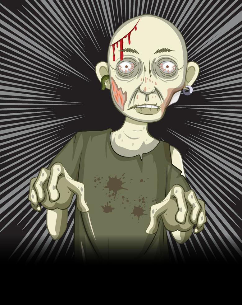 personnage zombie sur fond de rayons noirs vecteur