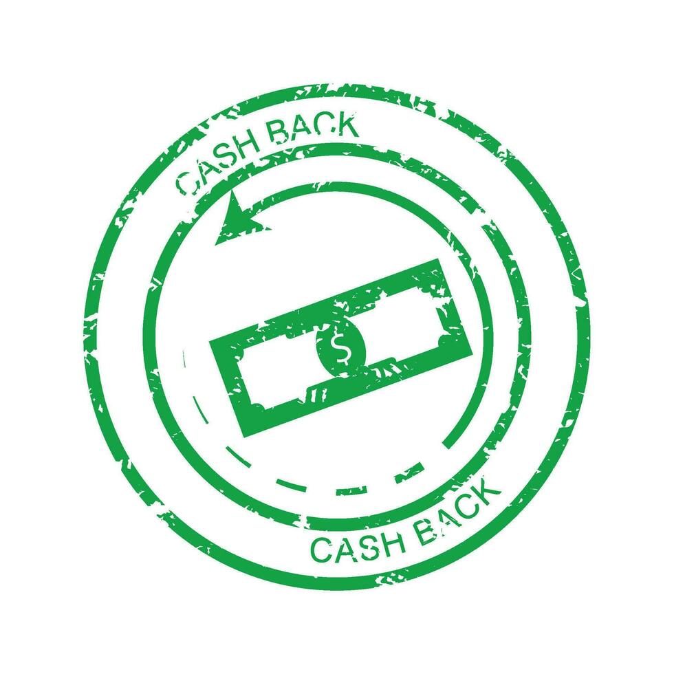 cashback caoutchouc timbre. en espèces retour affaires argent, illustration de grunge garantie la finance vecteur