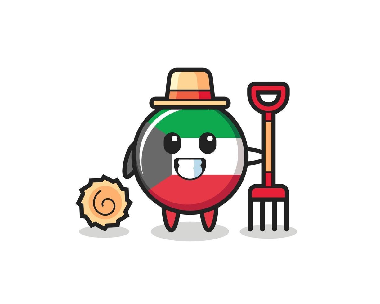 personnage mascotte de l'insigne du drapeau du koweït en tant qu'agriculteur vecteur