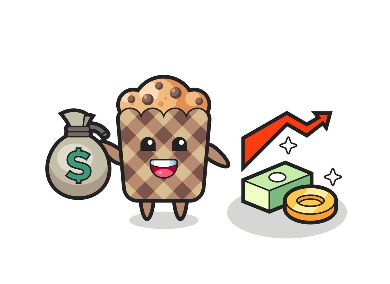 muffin illustration dessin animé tenant un sac d'argent vecteur