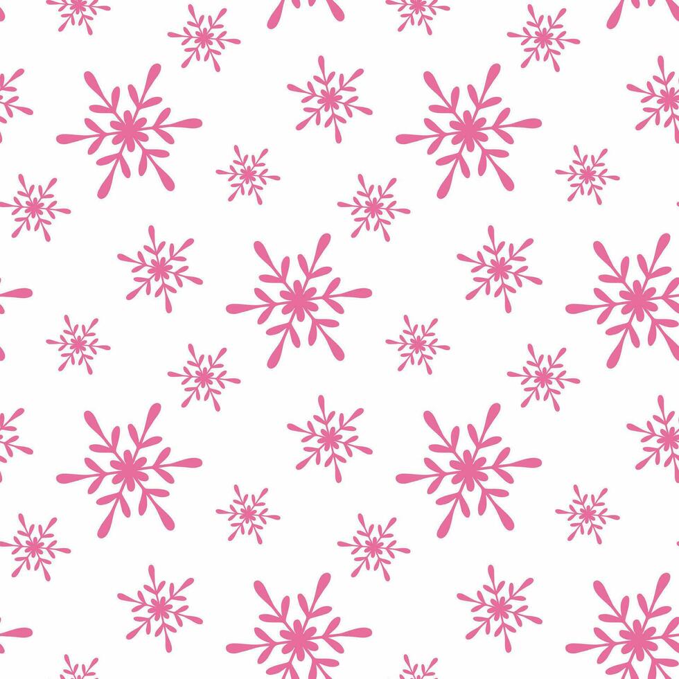 sans couture modèle de griffonnage rose flocons de neige sur isolé Contexte. vacances conception pour Noël Accueil décor, vacances salutations, Noël et Nouveau année fête. vecteur