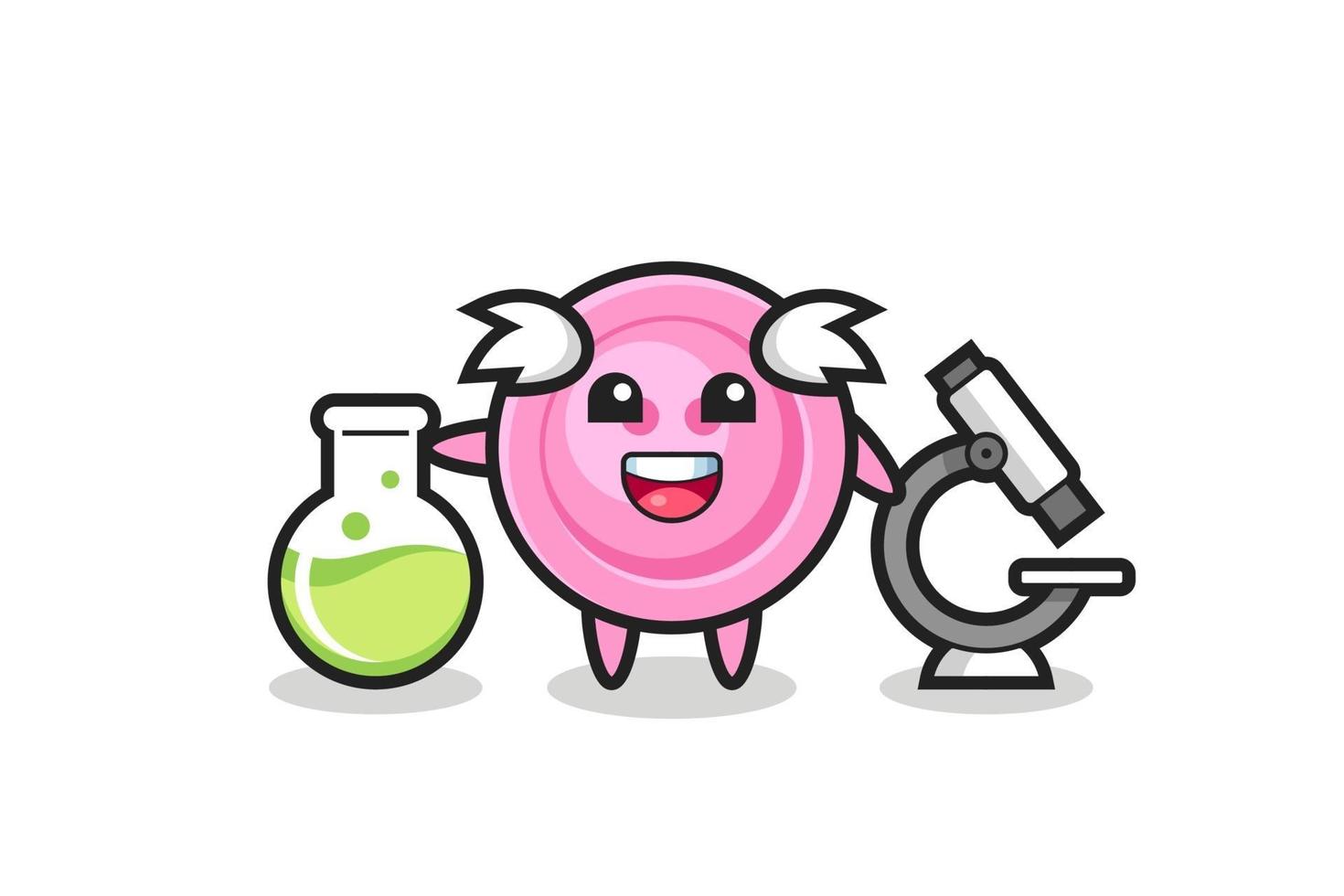 personnage de mascotte du bouton de vêtement en tant que scientifique vecteur