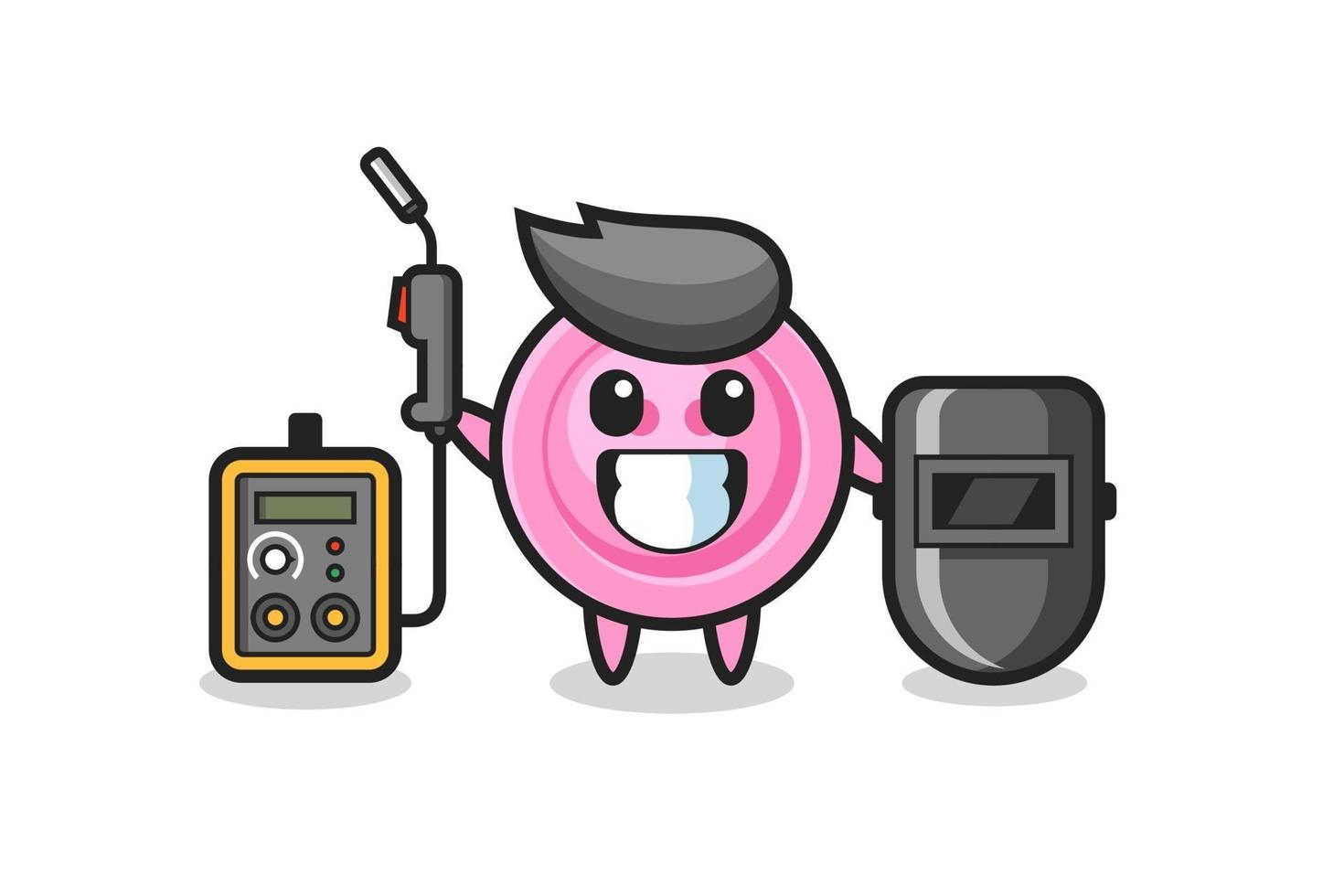 mascotte de personnage de bouton de vêtement en tant que soudeur vecteur