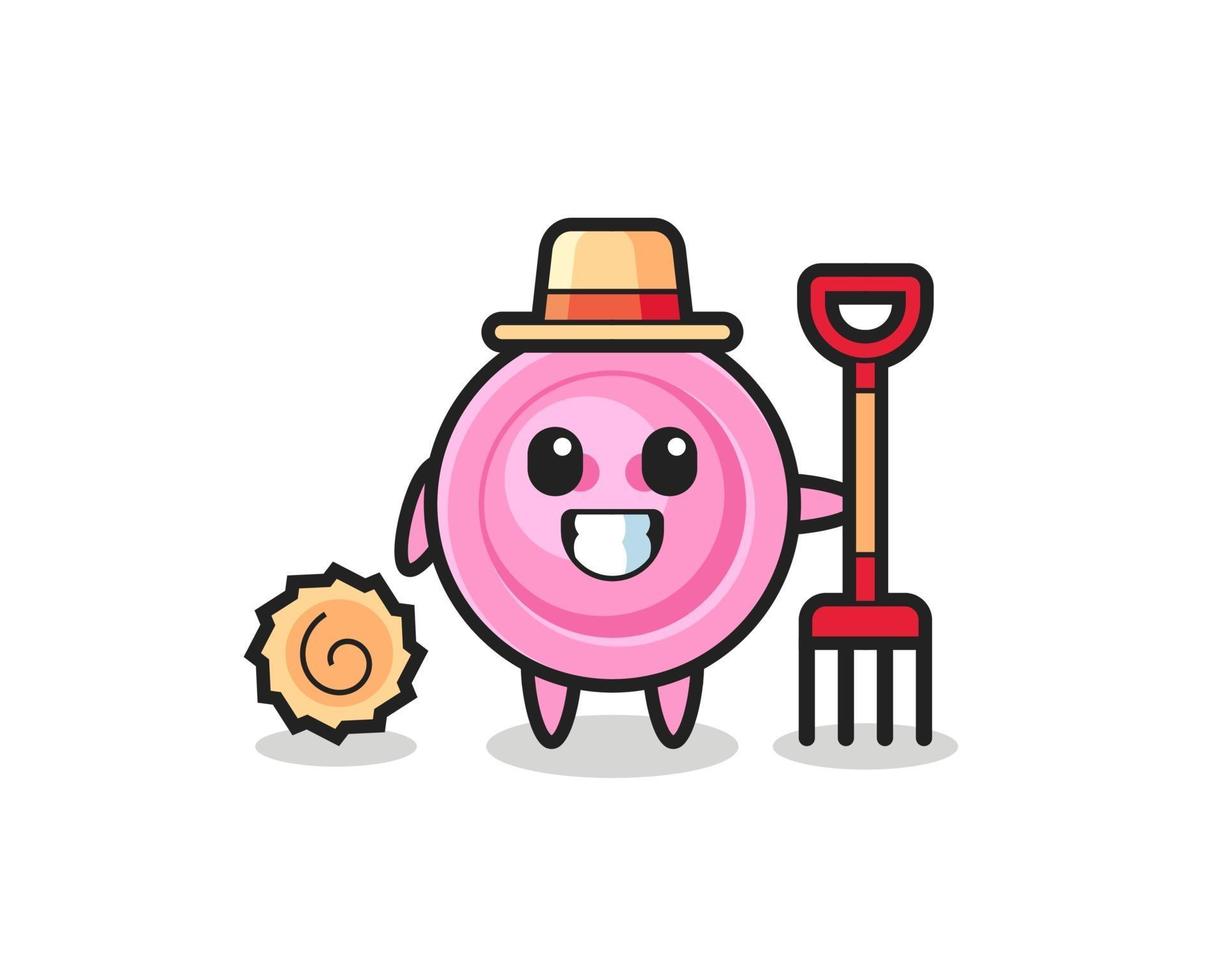 personnage de mascotte du bouton de vêtement en tant qu'agriculteur vecteur