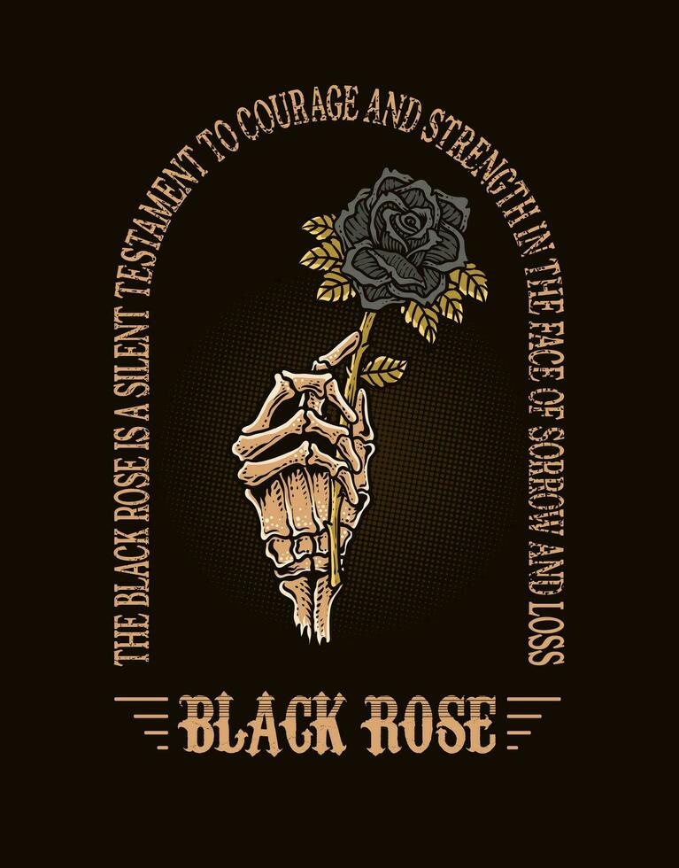 illustration ancien crâne main en portant noir Rose fleur avec citations vecteur