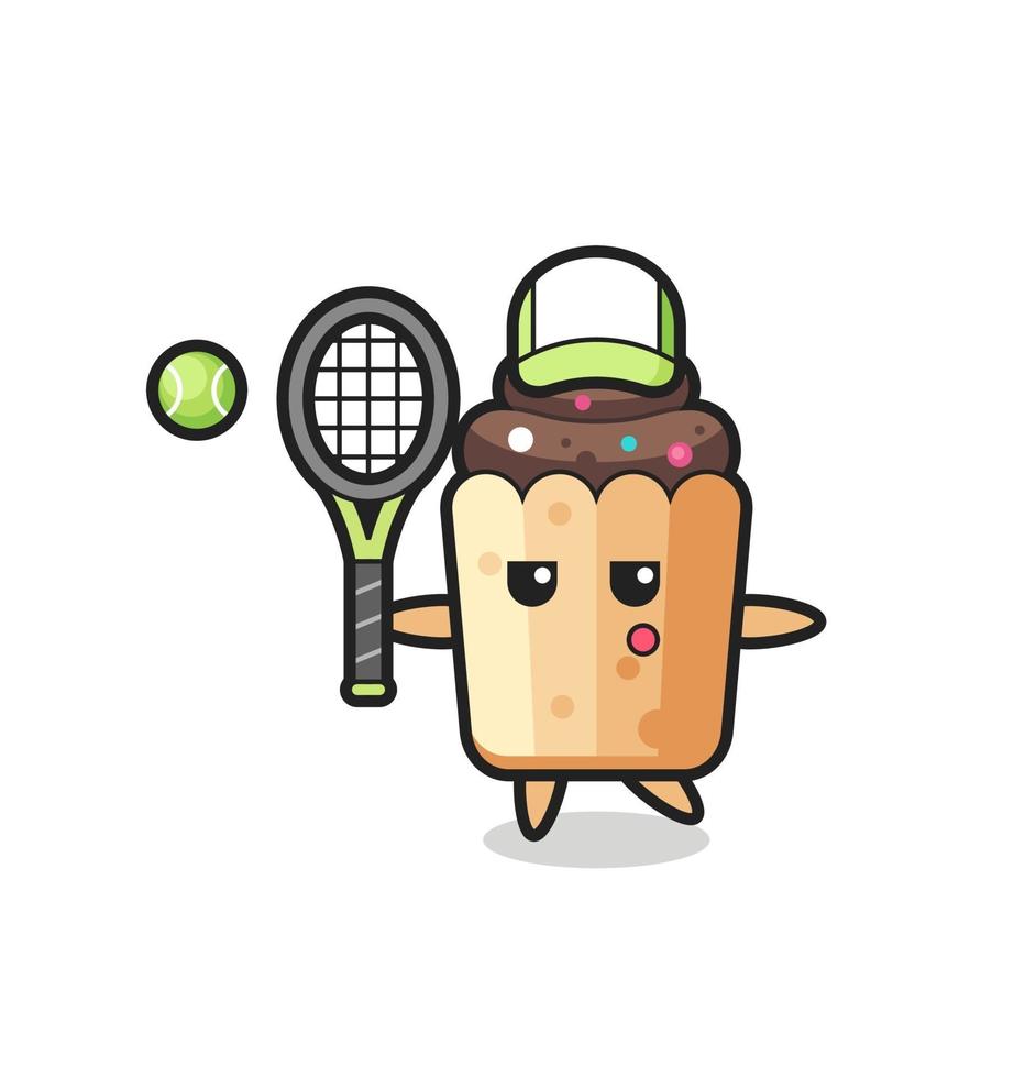 personnage de dessin animé de cupcake en tant que joueur de tennis vecteur