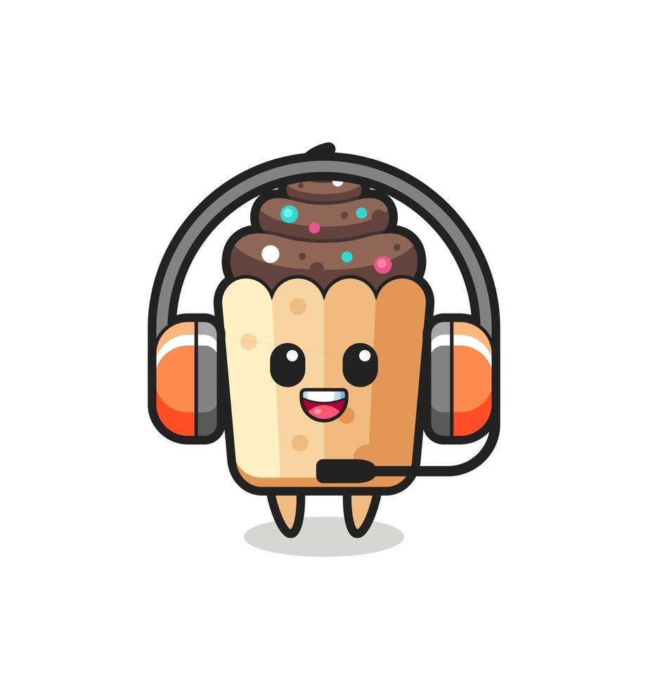 mascotte de dessin animé de cupcake en tant que service client vecteur