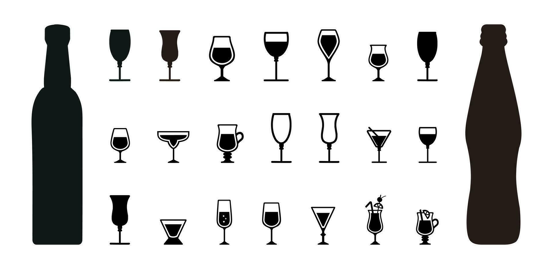 du vin bouteille de l'alcool avec du vin verre symbole vecteur illustration.