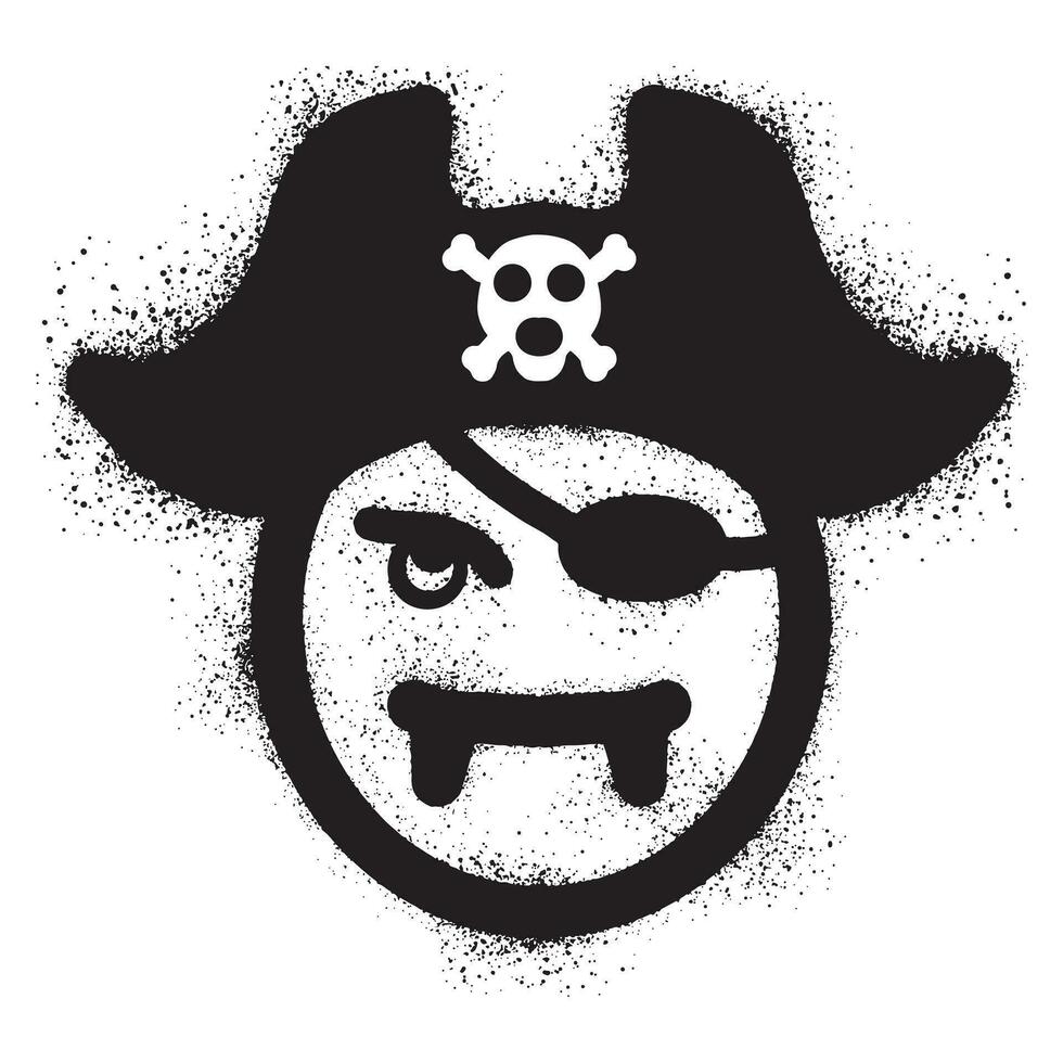 en colère émoticône graffiti portant une pirate chapeau avec vaporisateur peindre vecteur