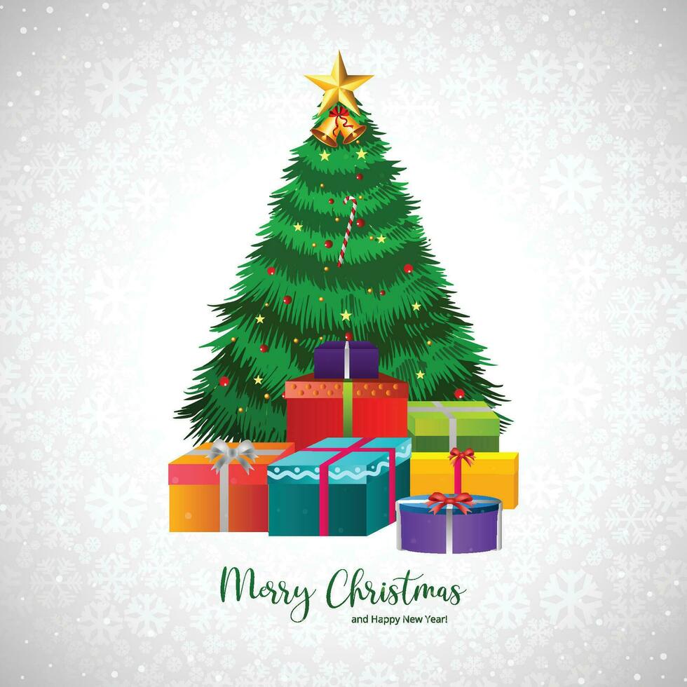 Noël arbre avec décorations, présente et Père Noël cadeaux carte Contexte vecteur