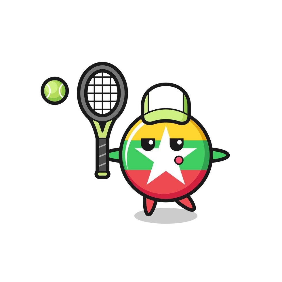 personnage de dessin animé de l'insigne du drapeau du Myanmar en tant que joueur de tennis vecteur