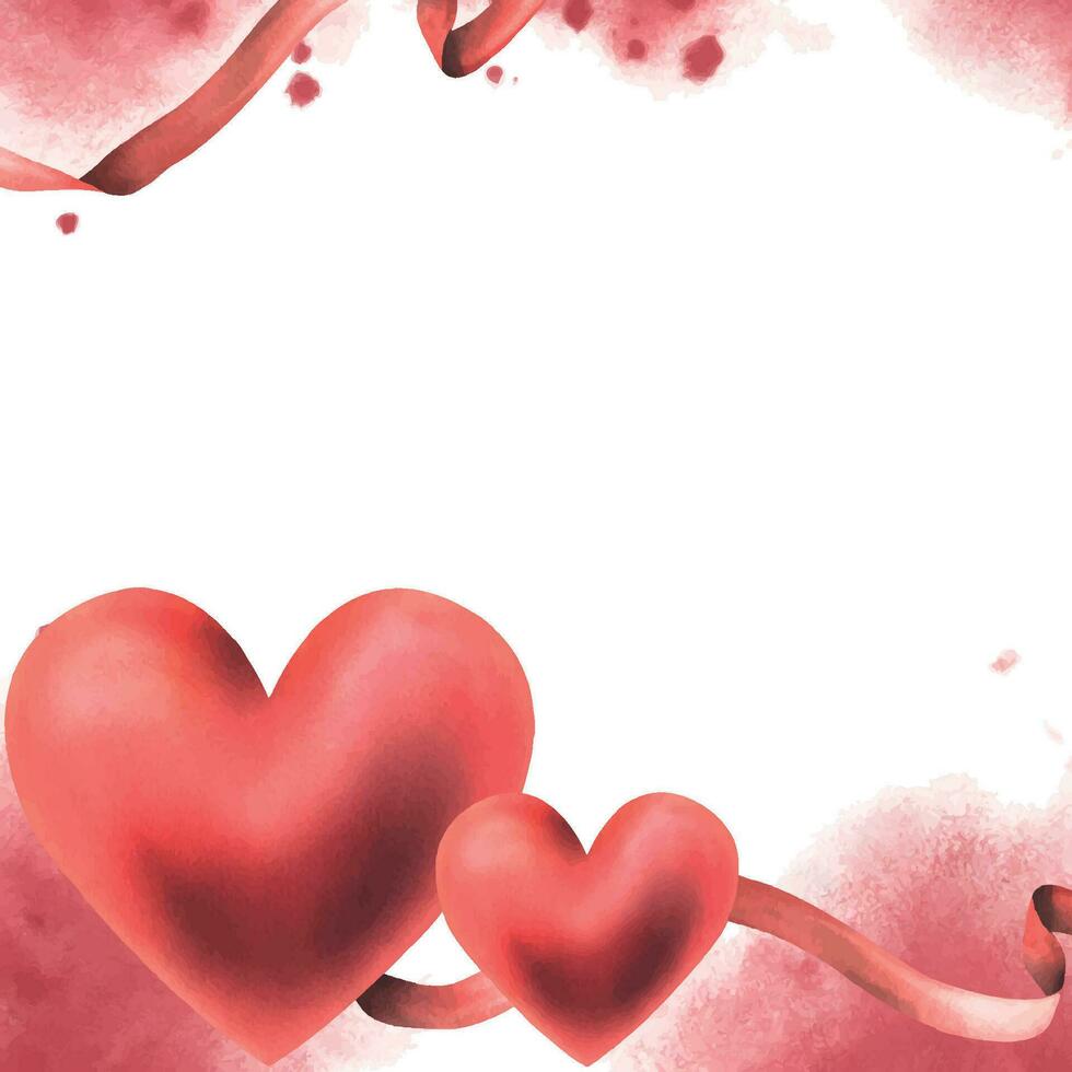 pour la Saint-Valentin jour, une modèle avec une cœur et ruban. main tiré aquarelle illustration. cadre, planche sur une blanc Contexte vecteur
