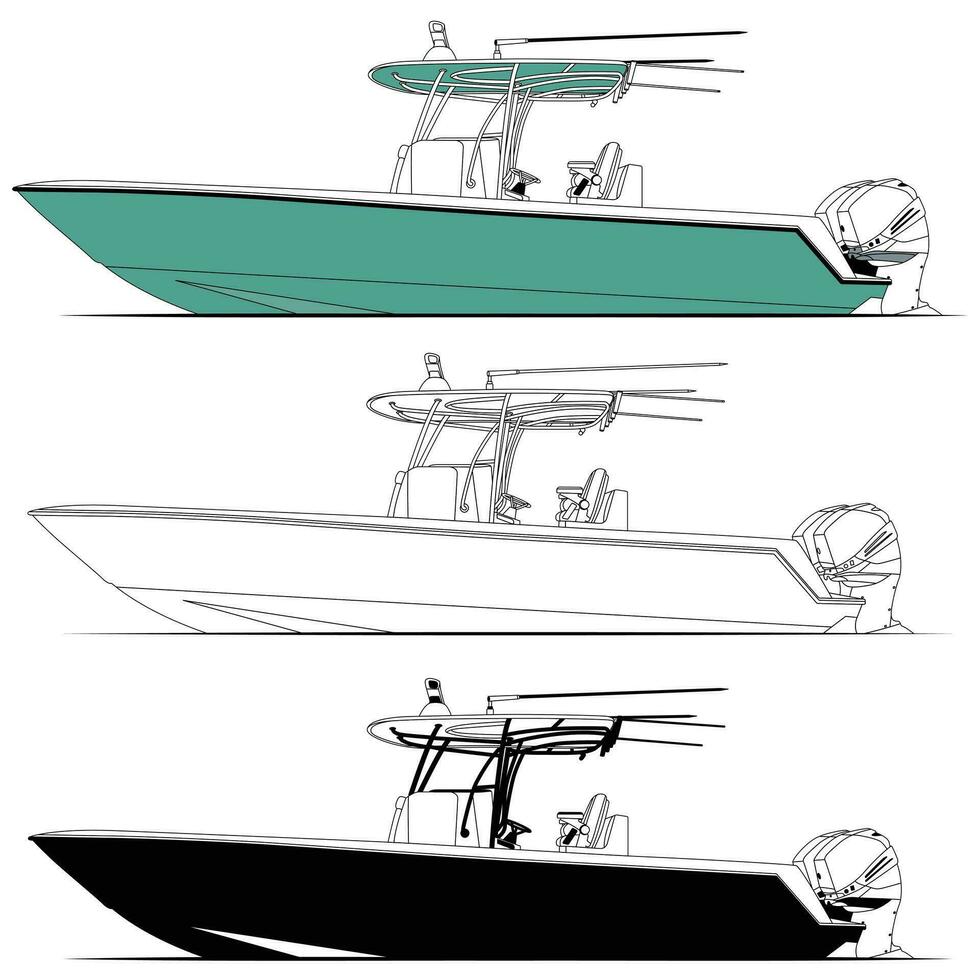 côté vue pêche bateau vecteur ligne art illustration