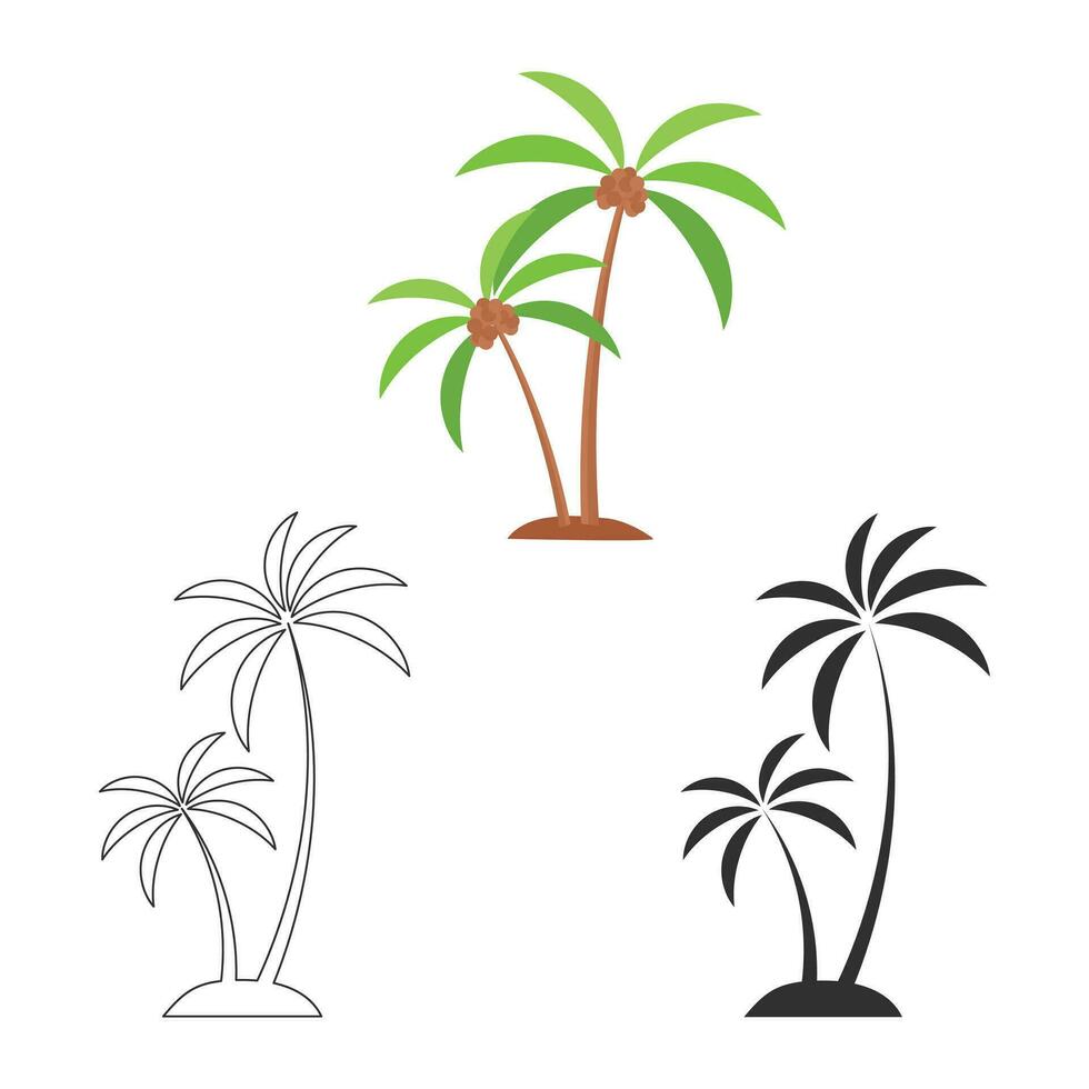 noix de coco arbre vecteur, noix de coco arbre illustrations, noix de coco arbre agrafe art, noix de coco usine, plante silhouette, arbre vecteur, silhouette, contour vecteur, été, été éléments, paume arbre, été vacances vecteur