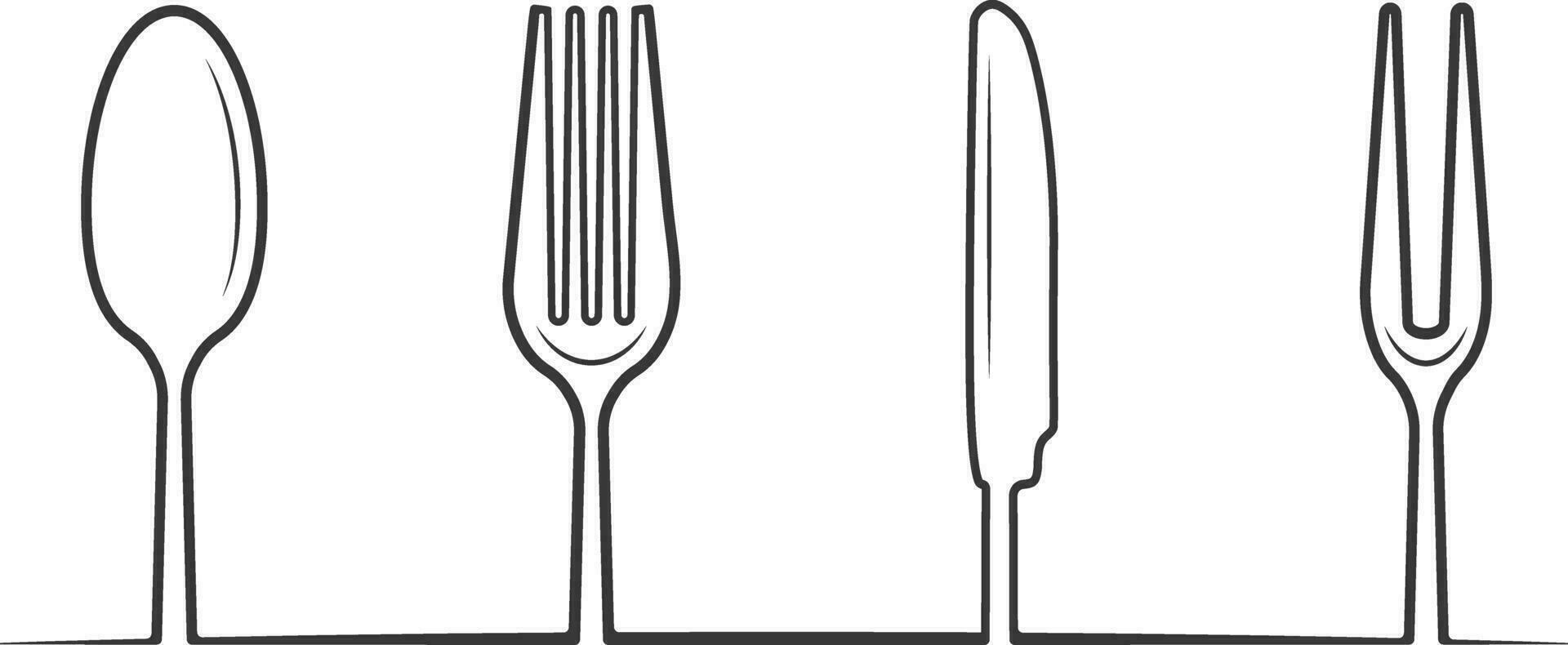coutellerie contour, coutellerie silhouette, fourchette vecteur, restaurant équipement, agrafe art, fourchette cuillère et couteau contour vecteur