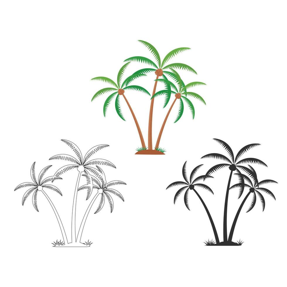 noix de coco arbre vecteur, noix de coco arbre illustrations, noix de coco arbre agrafe art, noix de coco usine, plante silhouette, arbre vecteur, silhouette, contour vecteur, été, été éléments, paume arbre, été vacances vecteur