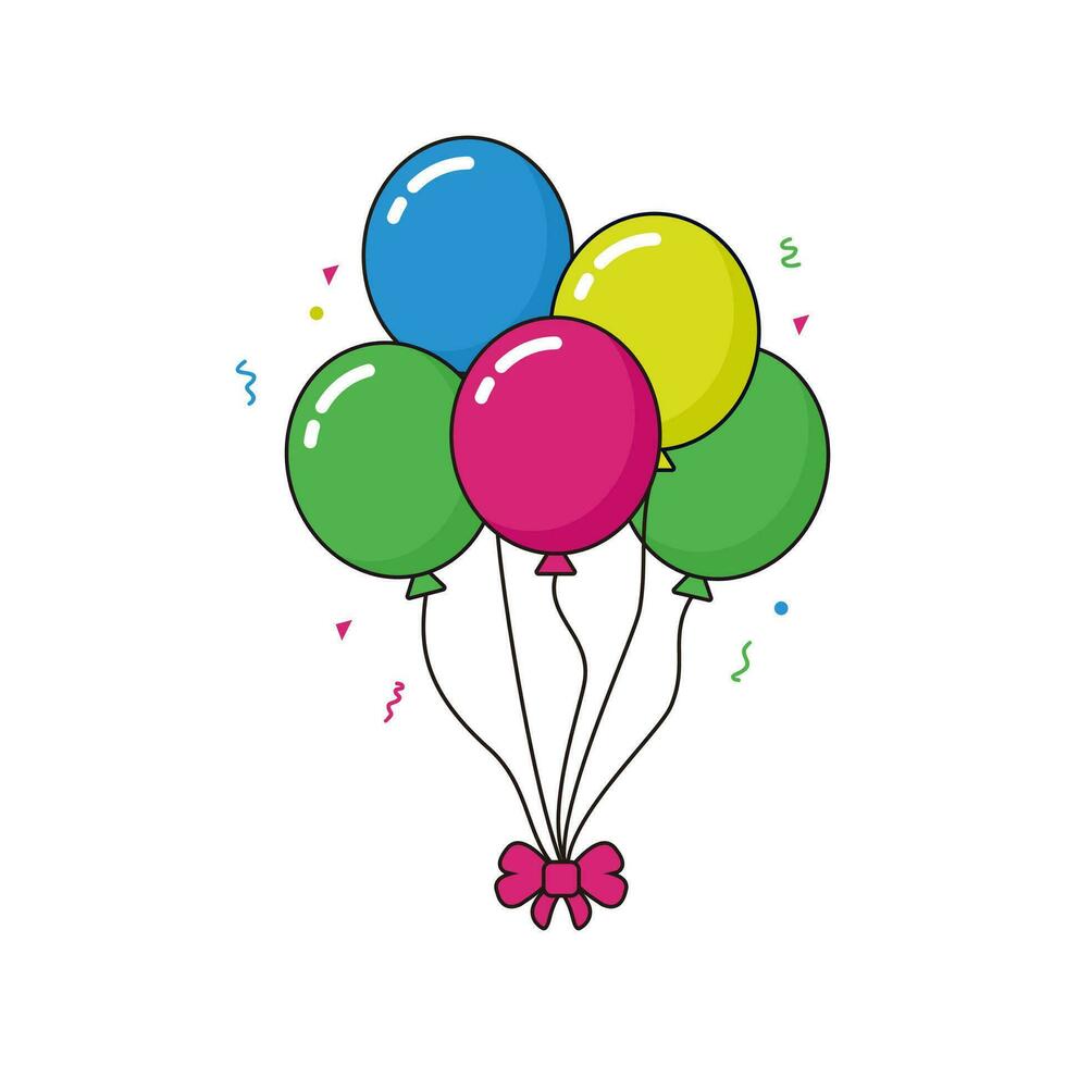 Facile plat coloré ballon illustration conception, mignonne anniversaire ballon avec décrit style modèle vecteur
