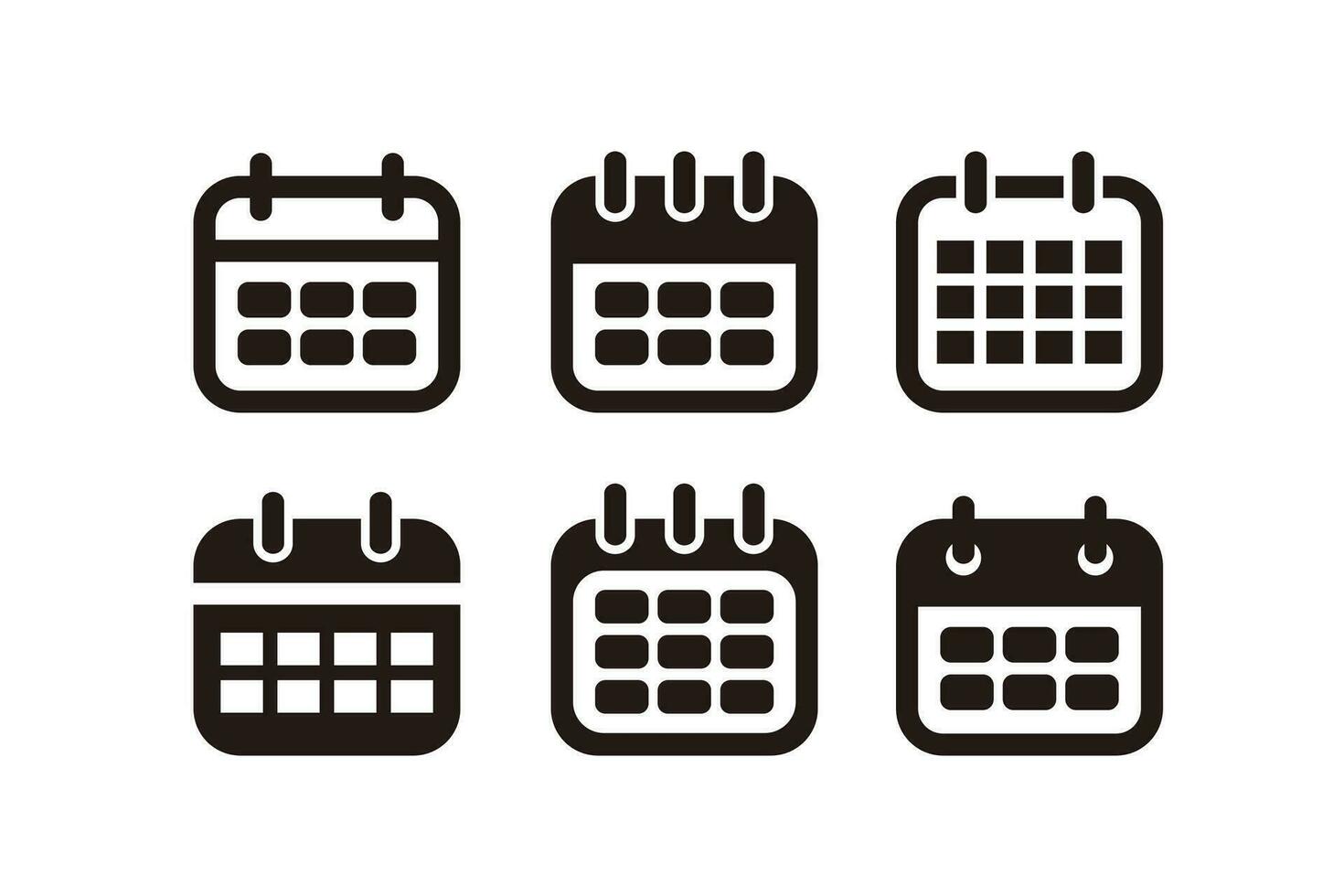 ensemble de Facile plat noir Date icône illustration conception, silhouette calendrier icône collection avec décrit style modèle vecteur