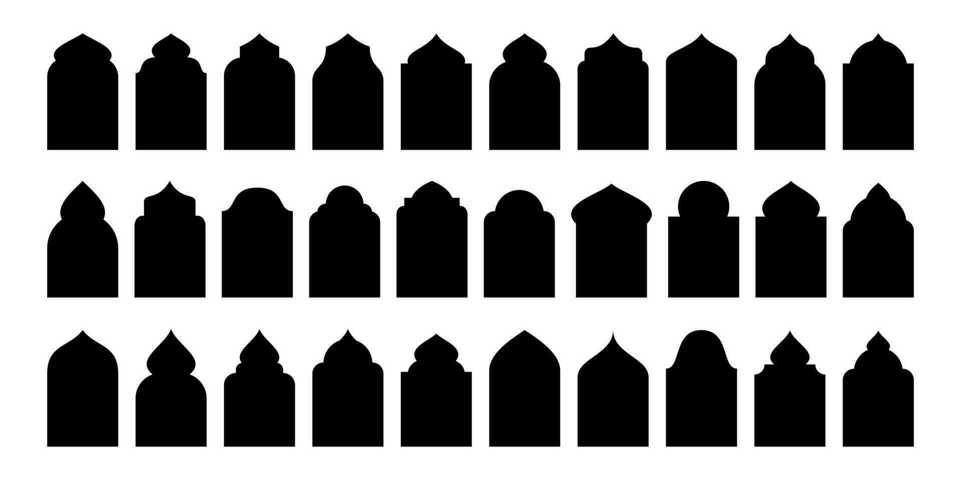 ensemble de plat islamique fenêtre silhouette vecteur