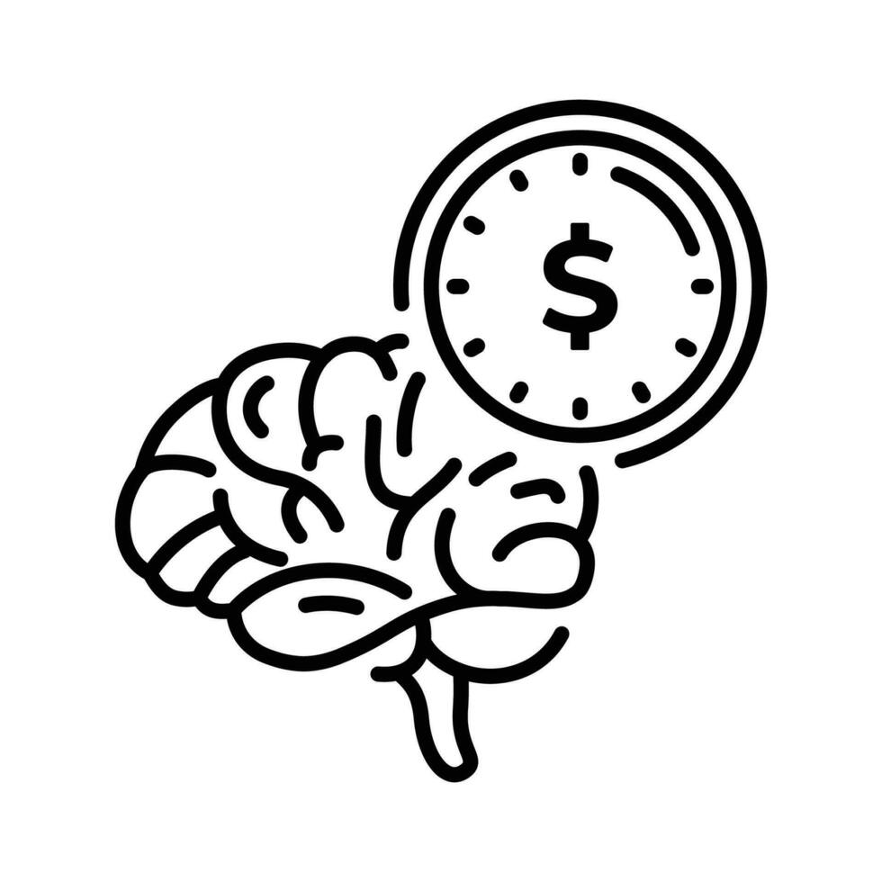 cerveau icône et dollar pièce de monnaie pour bancaire et la finance avec ligne style vecteur