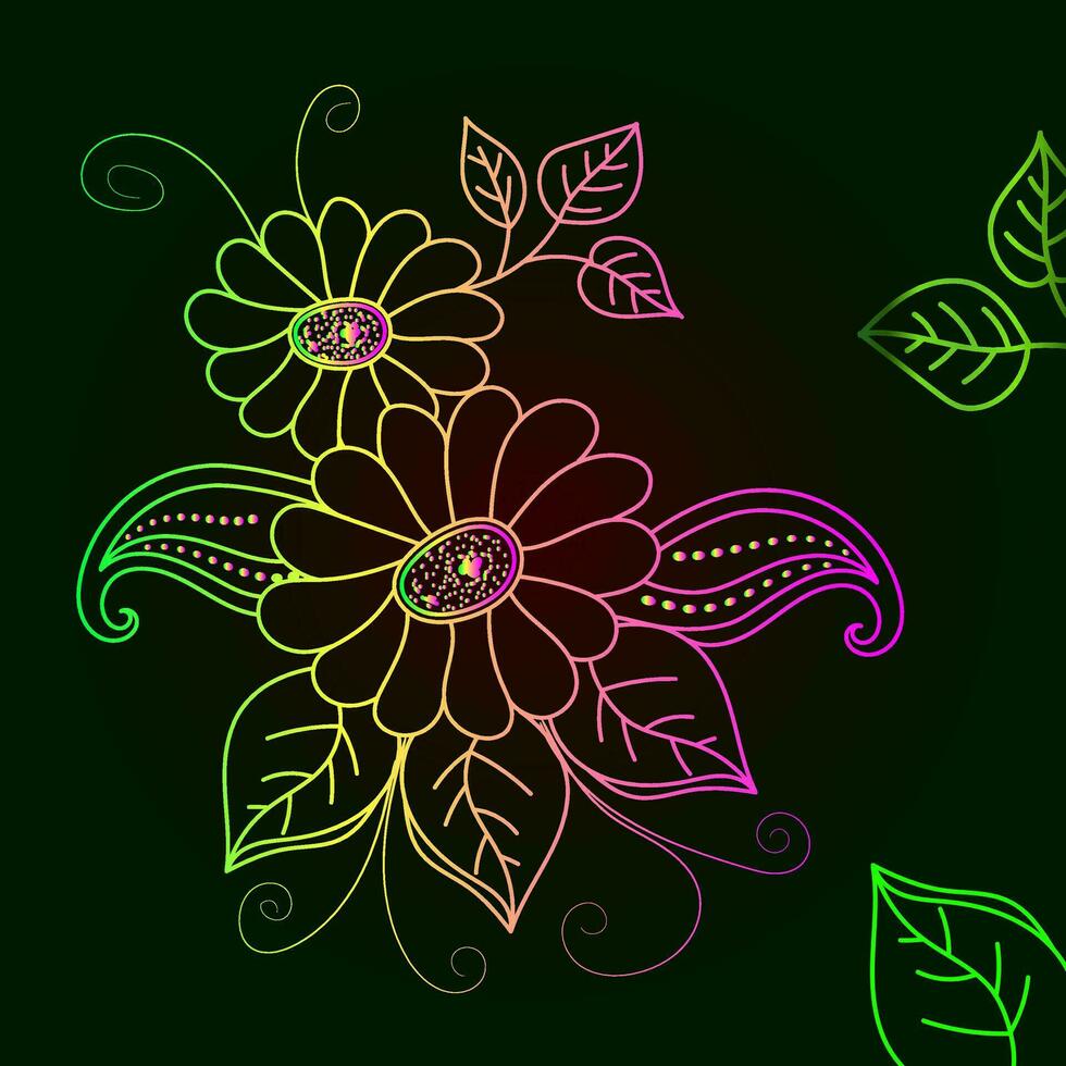 arc en ciel Couleur ligne art floral vecteur illustration, coloré ancien décoratif vecteur modèle, arc en ciel Couleur fleur ornements.