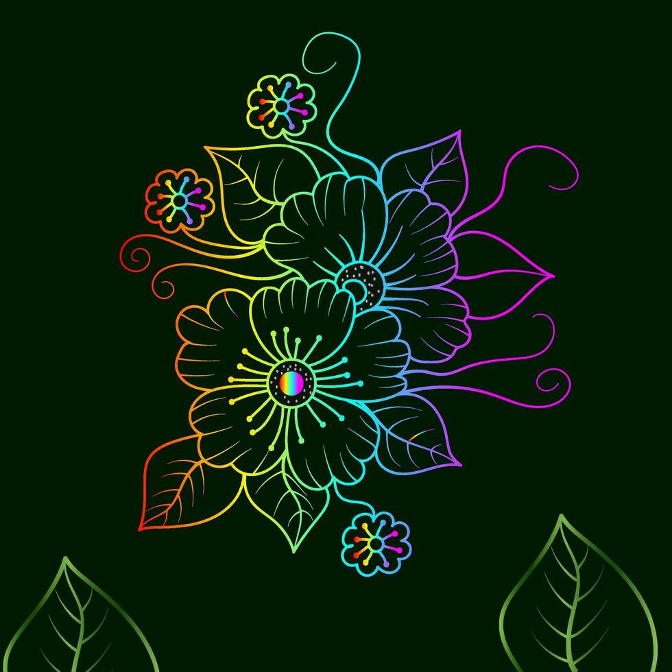 arc en ciel Couleur ligne art floral vecteur illustration, coloré ancien décoratif vecteur modèle, arc en ciel Couleur fleur ornements.