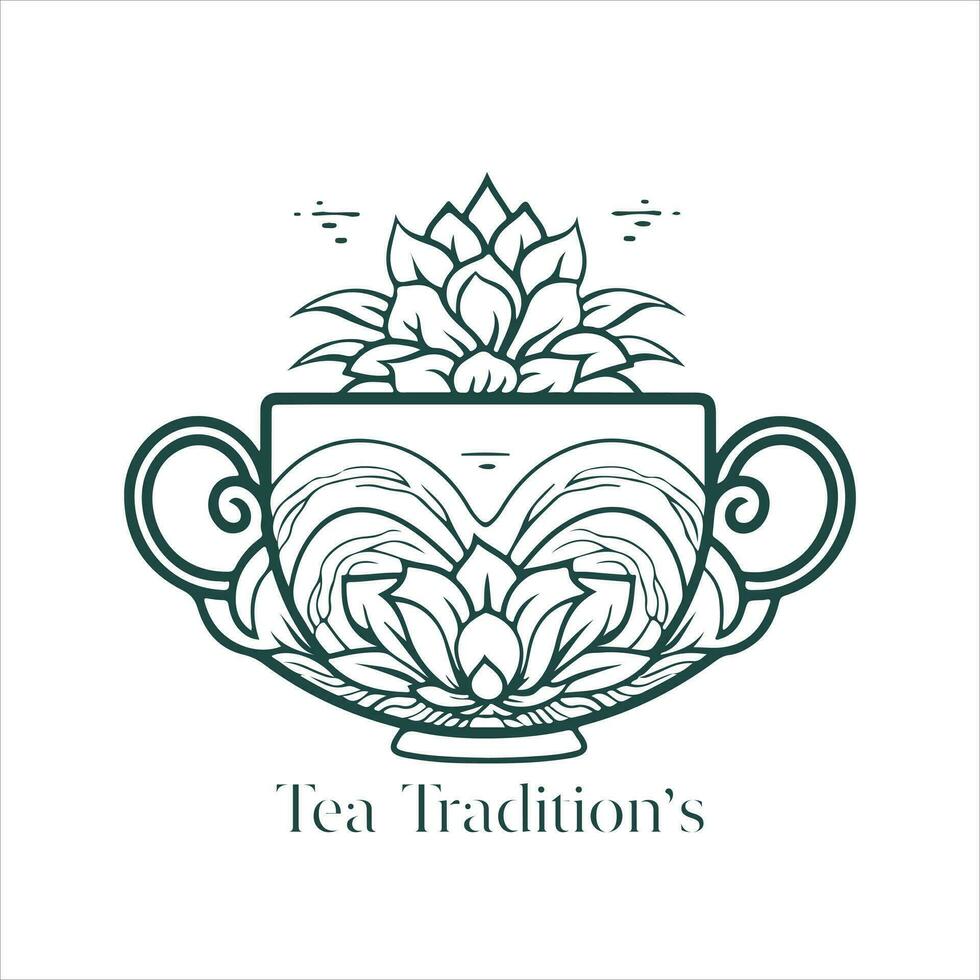 illustration de à base de plantes traditionnel thé. thé tasse, thé feuilles. Oriental, chinois thé logo modèle. vecteur image eps dix. plat minimaliste style.