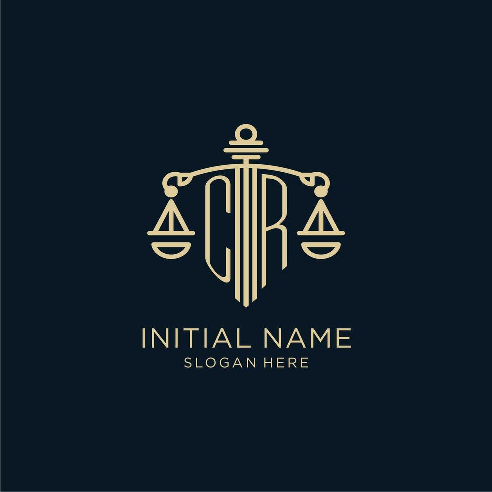 initiale cr logo avec bouclier et Balance de justice, luxe et moderne loi raffermir logo conception vecteur