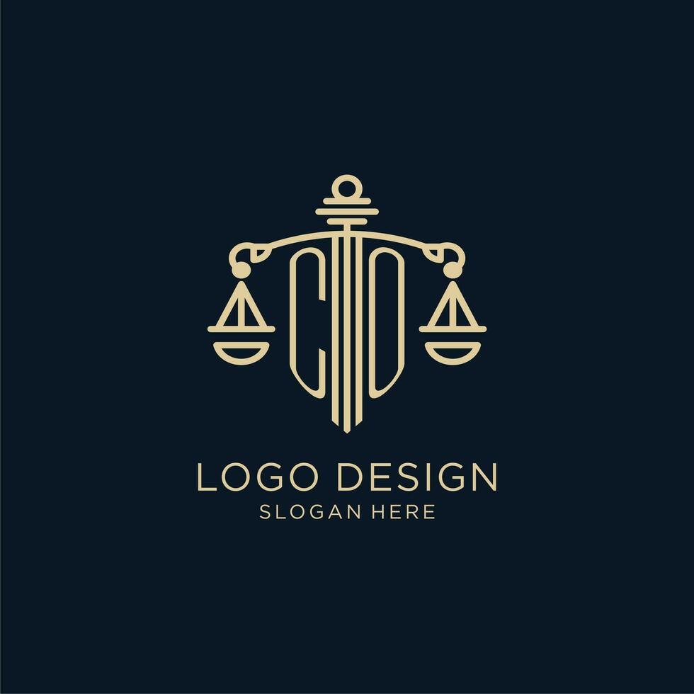 initiale co logo avec bouclier et Balance de justice, luxe et moderne loi raffermir logo conception vecteur