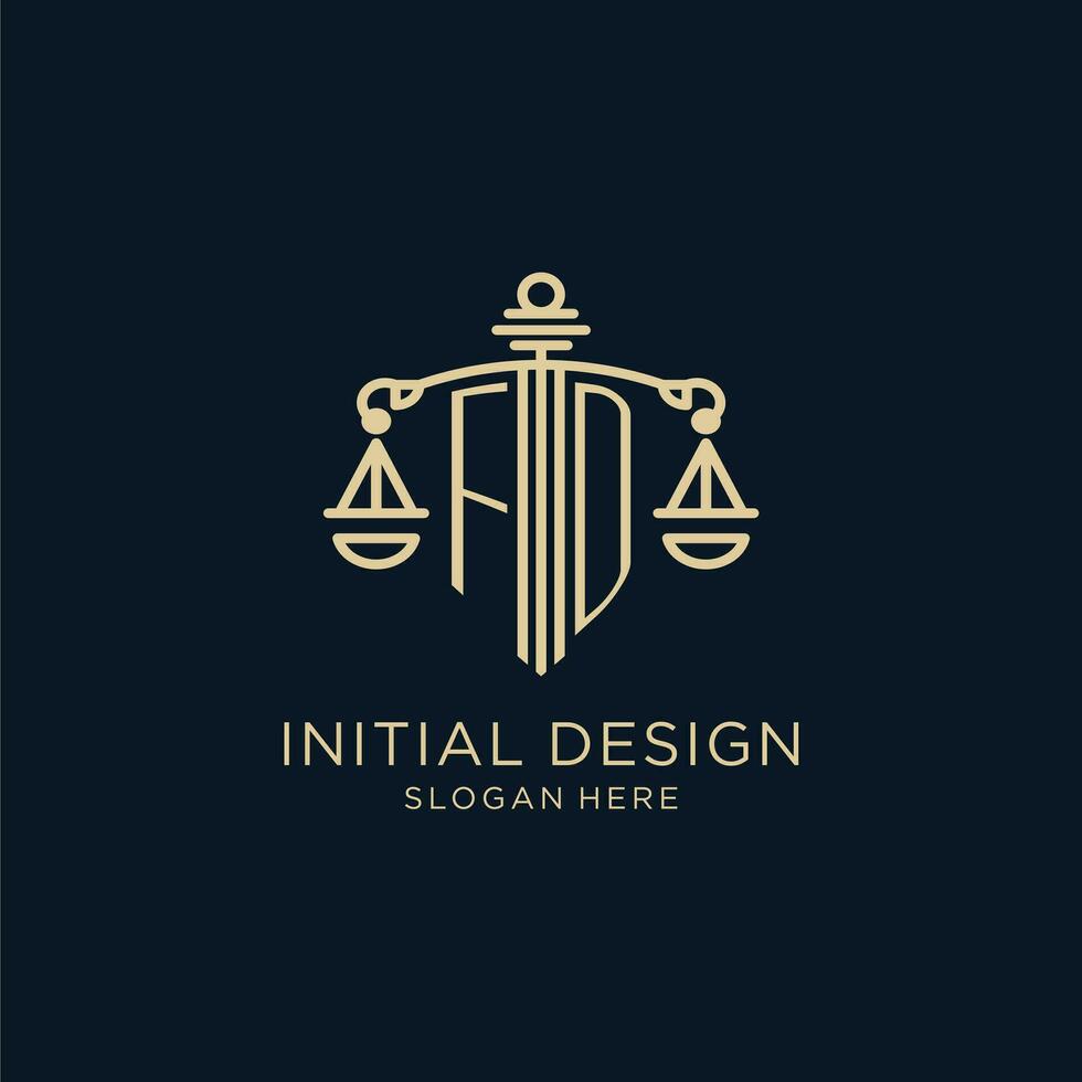 initiale fd logo avec bouclier et Balance de justice, luxe et moderne loi raffermir logo conception vecteur