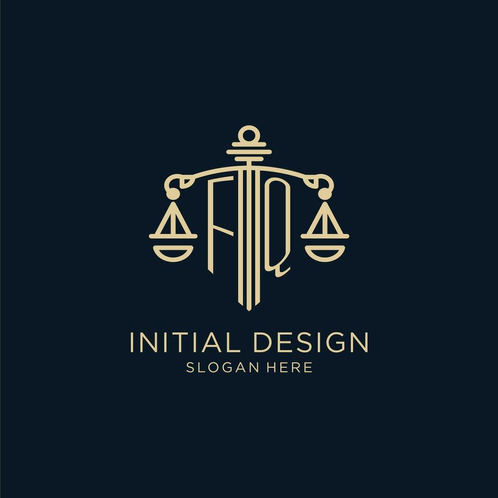 initiale fq logo avec bouclier et Balance de justice, luxe et moderne loi raffermir logo conception vecteur